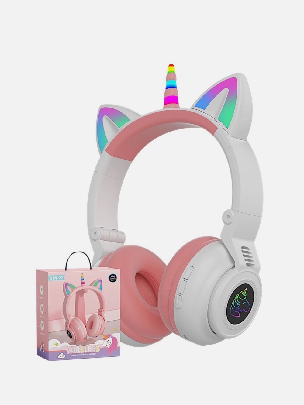 NEW! Unicorn Cat Ears Wireless Bluetooth Headphones Foldable RGB Lights